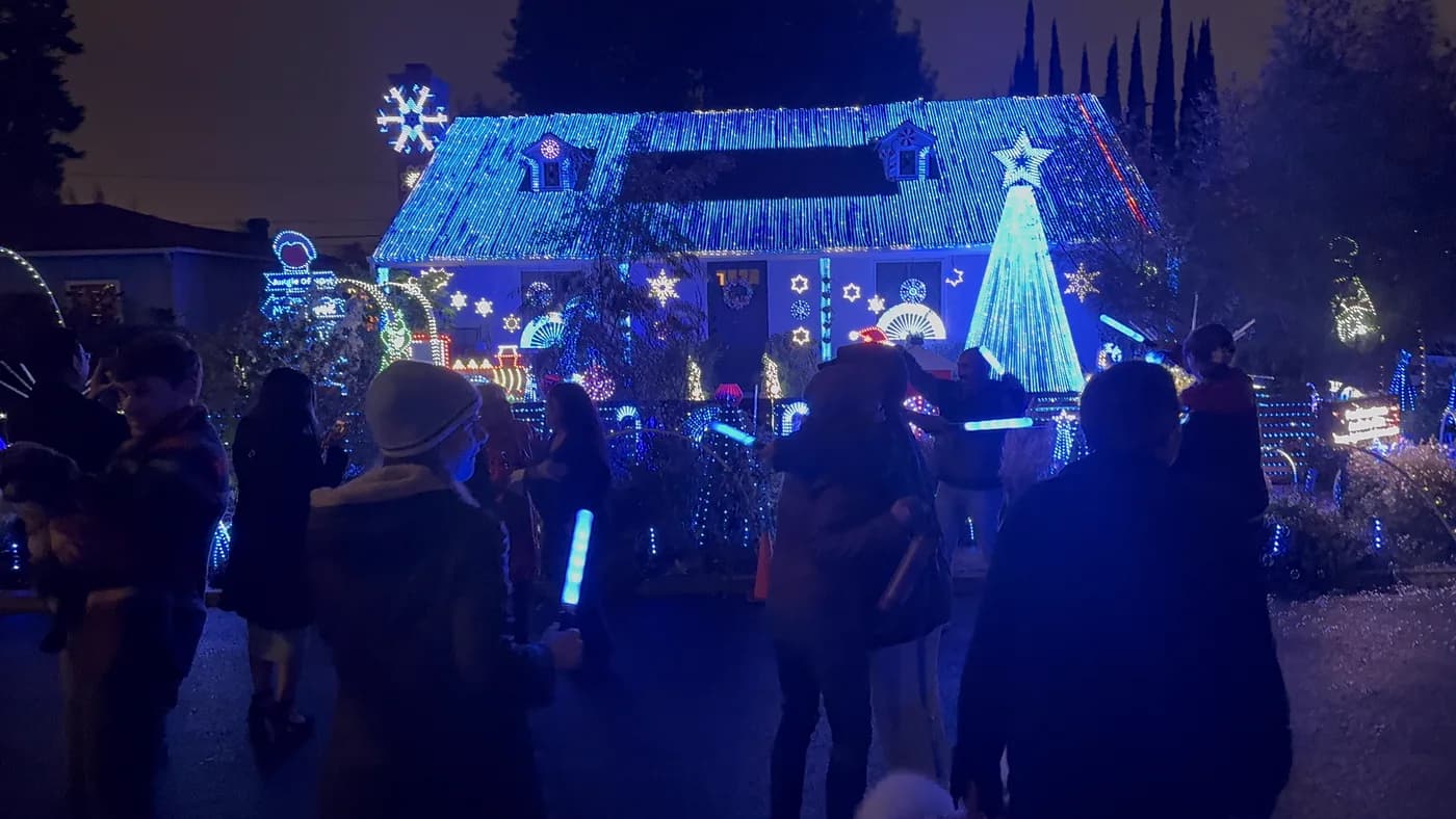 A crowd watching the Lights on Falcon display together.